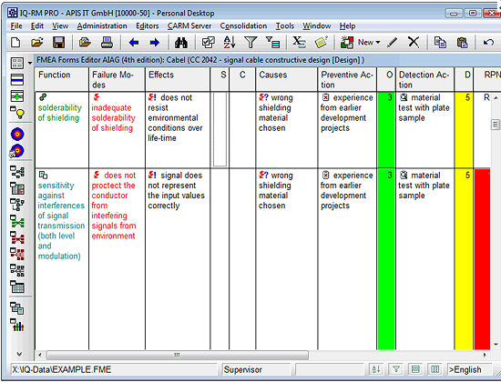 FMEA (AIAG, VDA, MIL, etc.) 샘플화면